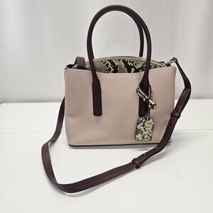 Like new KS Blush Pebbled Leather Satchel with Plum Handles & Snake-Print Trim